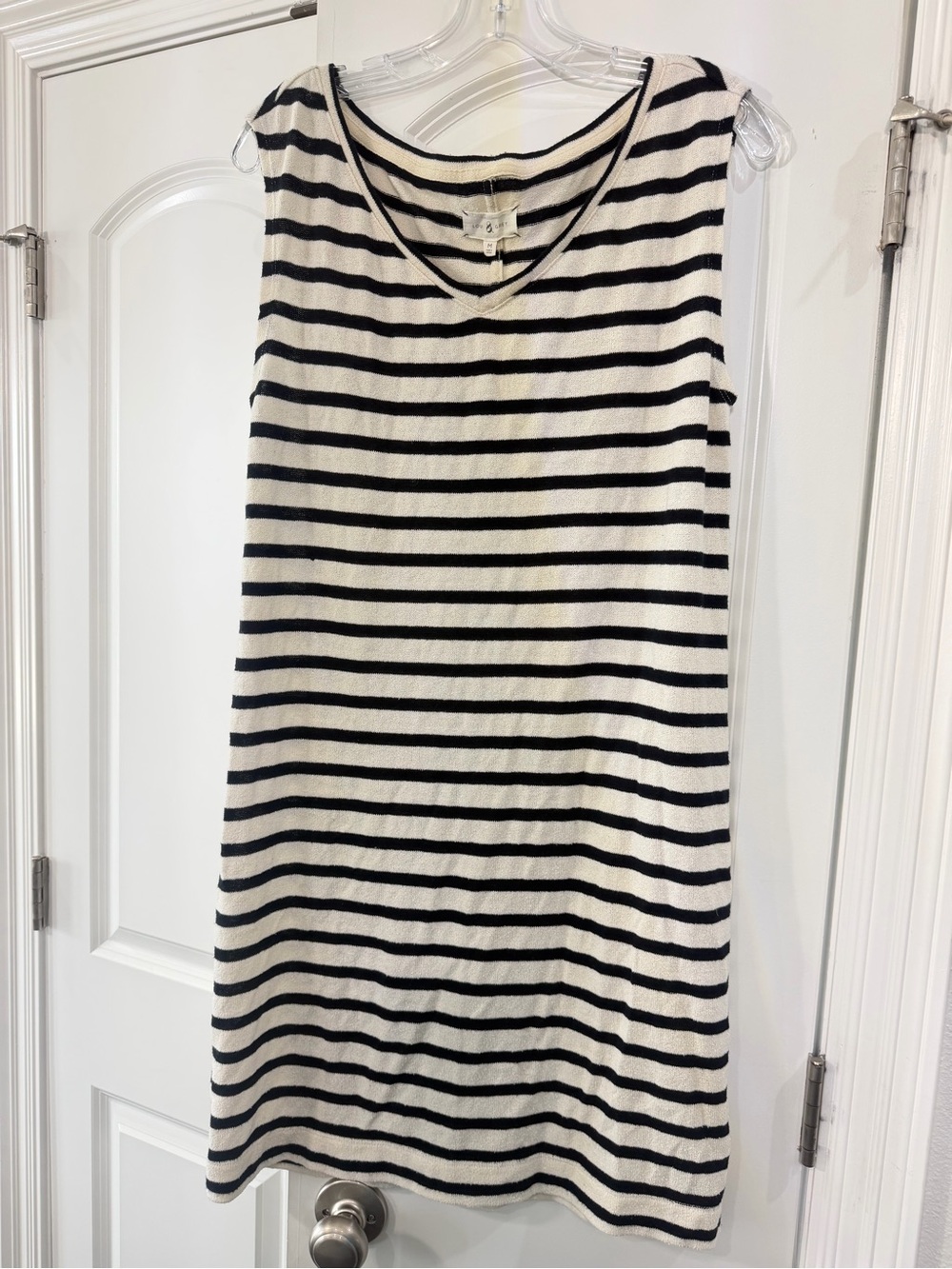 Lou & Grey Black and White Striped Sleeveless Knit Dress